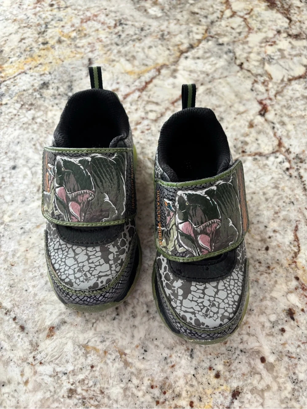 Boys' Dinosaur Velcro Sneakers in Green and Gray